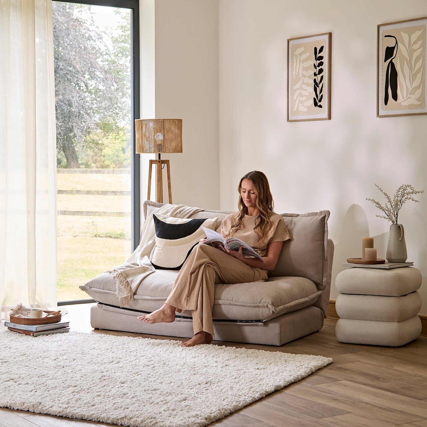Outlet - Fleur Ottoman Footstool - Chalk White Boucle
