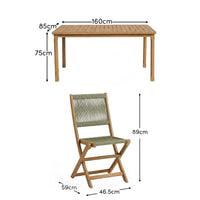 Harlyn 4 Seater Wooden Garden Dining Set with Cove Green Rope Chairs - 160cm
