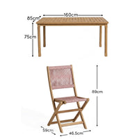 Harlyn 4 Seater Wooden Garden Dining Set with Cove Pink Rope Chairs - 160cm