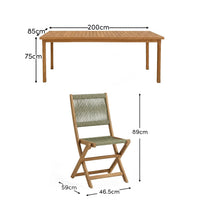 Harlyn 6 Seater Wooden Garden Dining Set with Cove Green Rope Chairs - 200cm