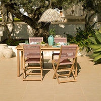 Harlyn 4 Seater Wooden Garden Dining Set with Cove Pink Rope Chairs - 160cm