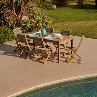 compare product Harlyn 6 Seater Wooden Garden Dining Set with Cove Green Rope Chairs - 200cm
