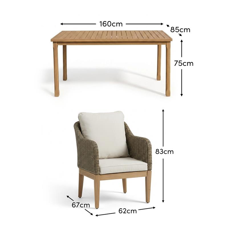 Harlyn 4 Seater Wooden Garden Dining Set with Harlyn Chairs - 160cm