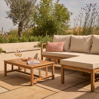 Harrelson 3 Seater Wooden Garden Chaise Corner Set - Natural Acacia and Sand