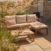 Harrelson 3 Seater Wooden Garden Chaise Corner Set - Natural Acacia and Sand
