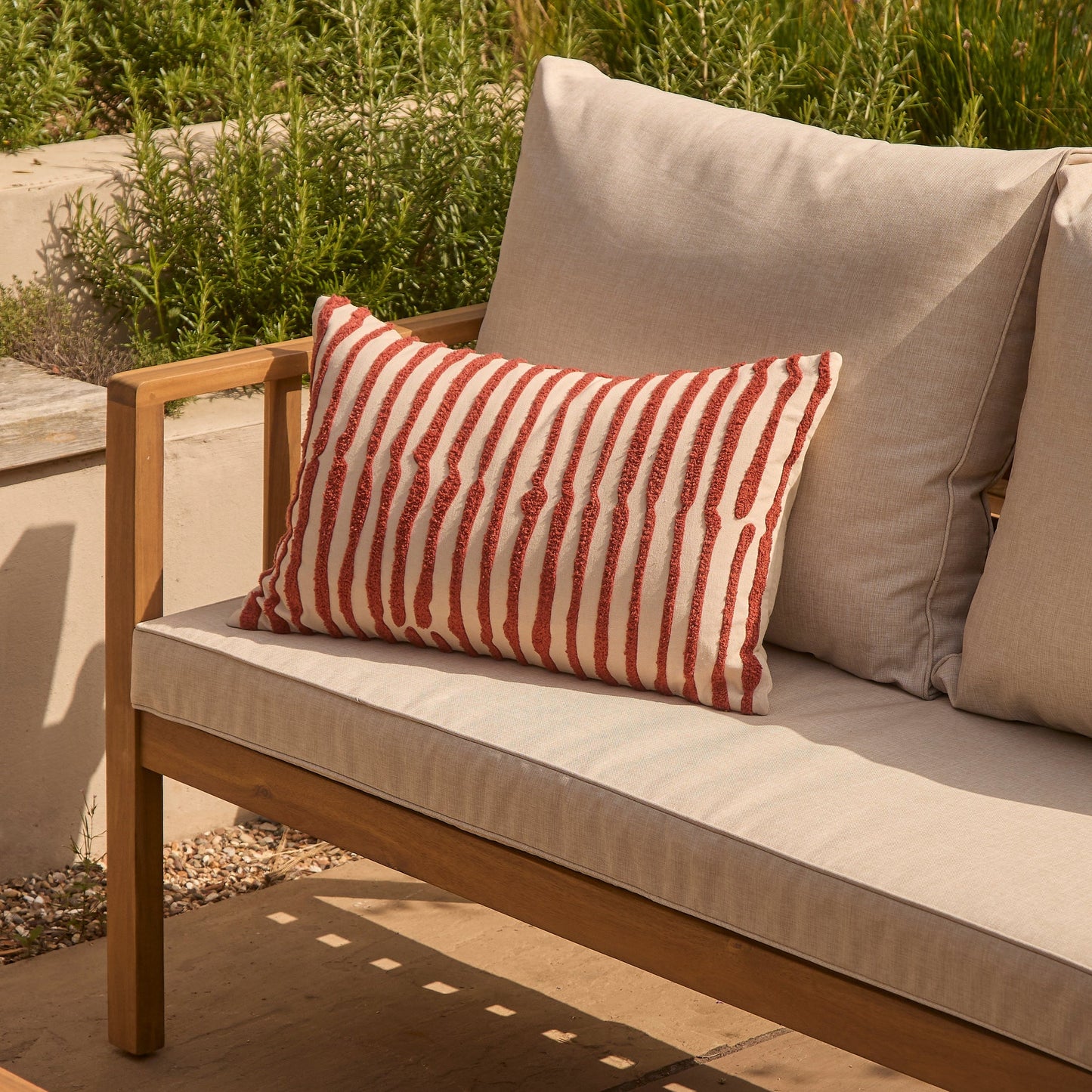 Harrelson 3 Seater Wooden Garden Chaise Corner Set - Natural Acacia and Sand