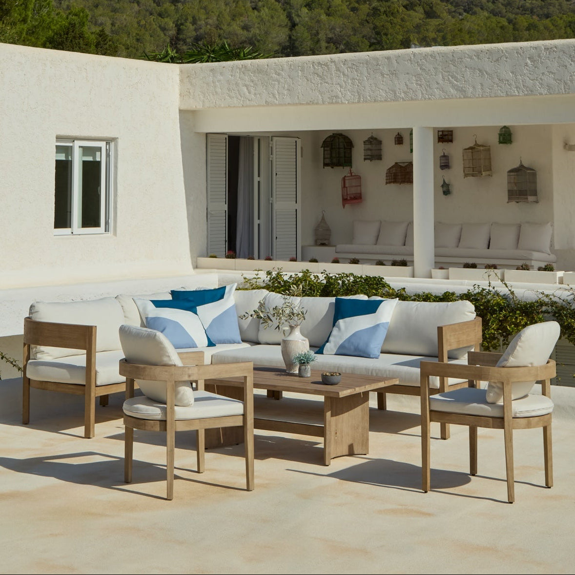 Imani 7 Seater Wooden Garden Corner Sofa Set with Coffee Table & 2 Imani Dining Chairs