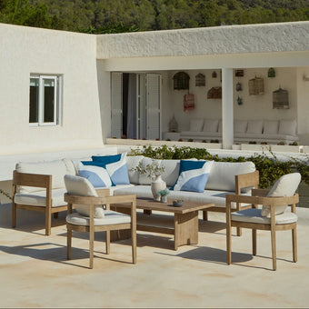 compare product Imani 7 Seater Wooden Garden Corner Sofa Set with Coffee Table & 2 Imani Dining Chairs