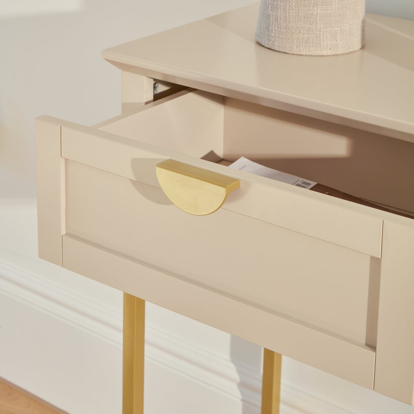 Outlet - Ines 2 Drawer Console Table - Taupe & Gold