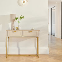 Outlet - Ines 2 Drawer Console Table - Taupe & Gold