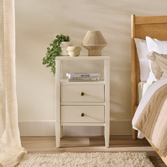 Outlet - Ivy 2 Drawer Bedside Table - Ivory White