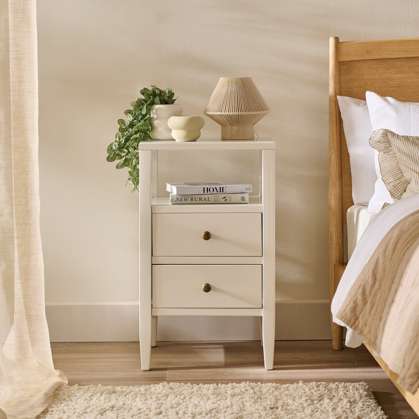 Ivy 2 Drawer Bedside Table - Ivory White