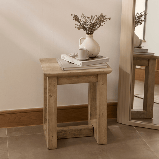 Outlet - Valdis Mango Wood & Travertine Square Side Table