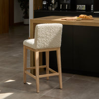 Outlet - Nolan Boucle Bar Stool - Whitewash Oak Legs