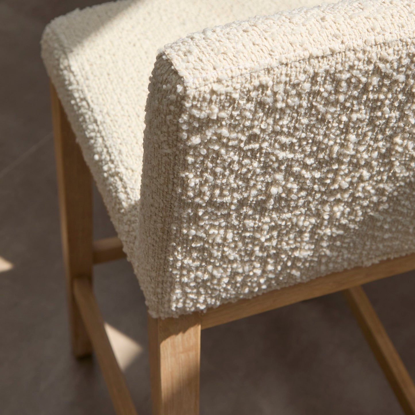 Outlet - Nolan Boucle Bar Stool - Whitewash Oak Legs