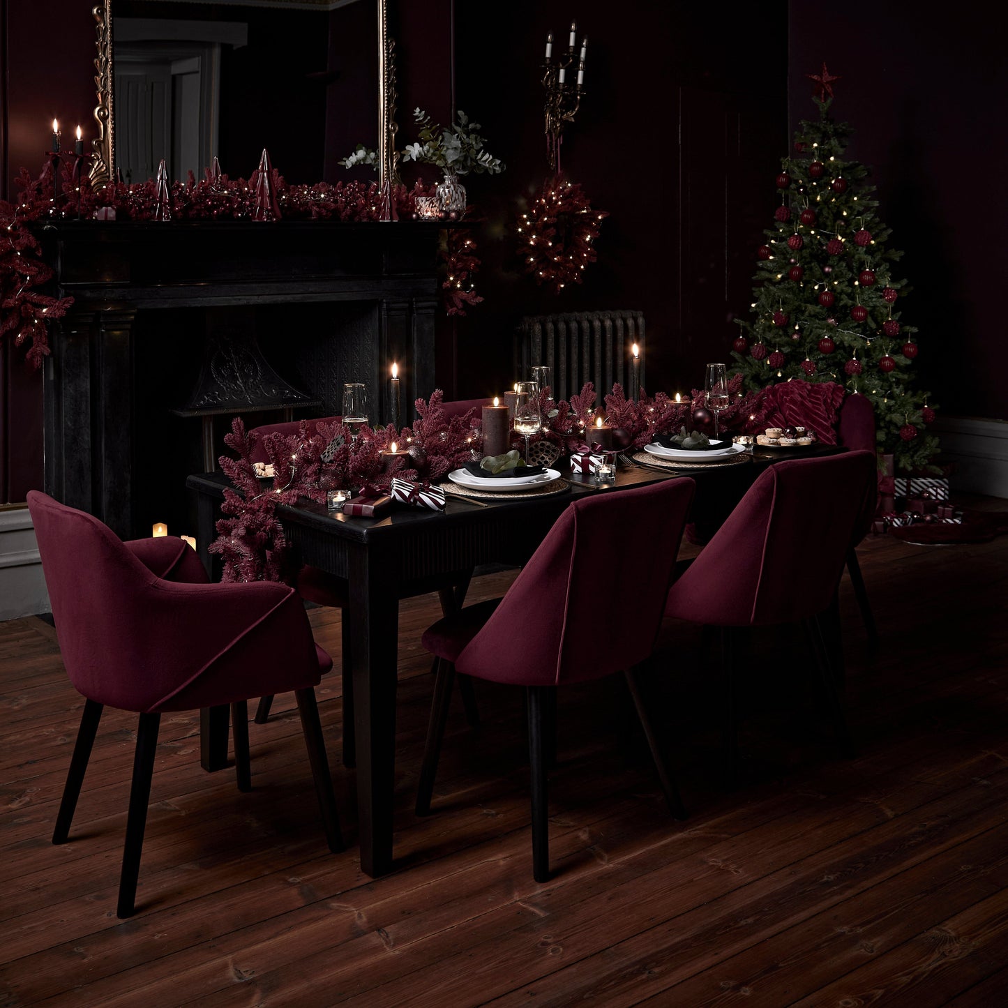 Outlet - Freya Burgundy Red Dining Chair - Set of 2 - Black Oak Legs