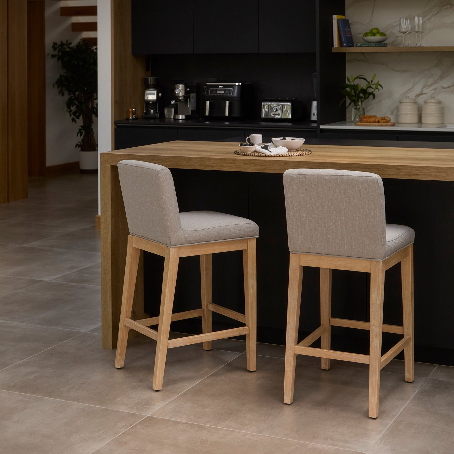 Outlet - Nolan Fawn Linen Bar Stool - Whitewash Oak Legs