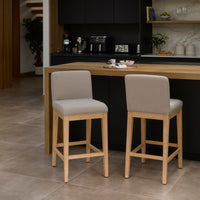 Outlet - Nolan Fawn Linen Bar Stool - Whitewash Oak Legs