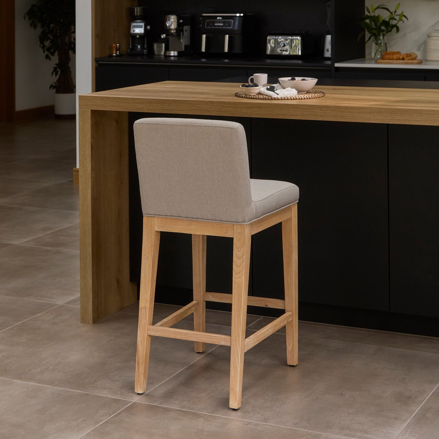 Outlet - Nolan Fawn Linen Bar Stool - Whitewash Oak Legs