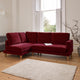 Gillian 3 Seater Large Corner Sofa - Burgundy Red Velvet with Dark Oak Legs