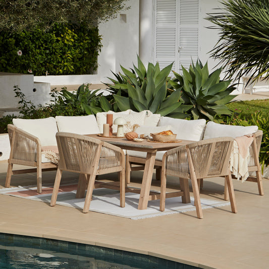 Shiro Wooden Garden Corner Dining Sofa Set with 2 Nala Sand Chairs