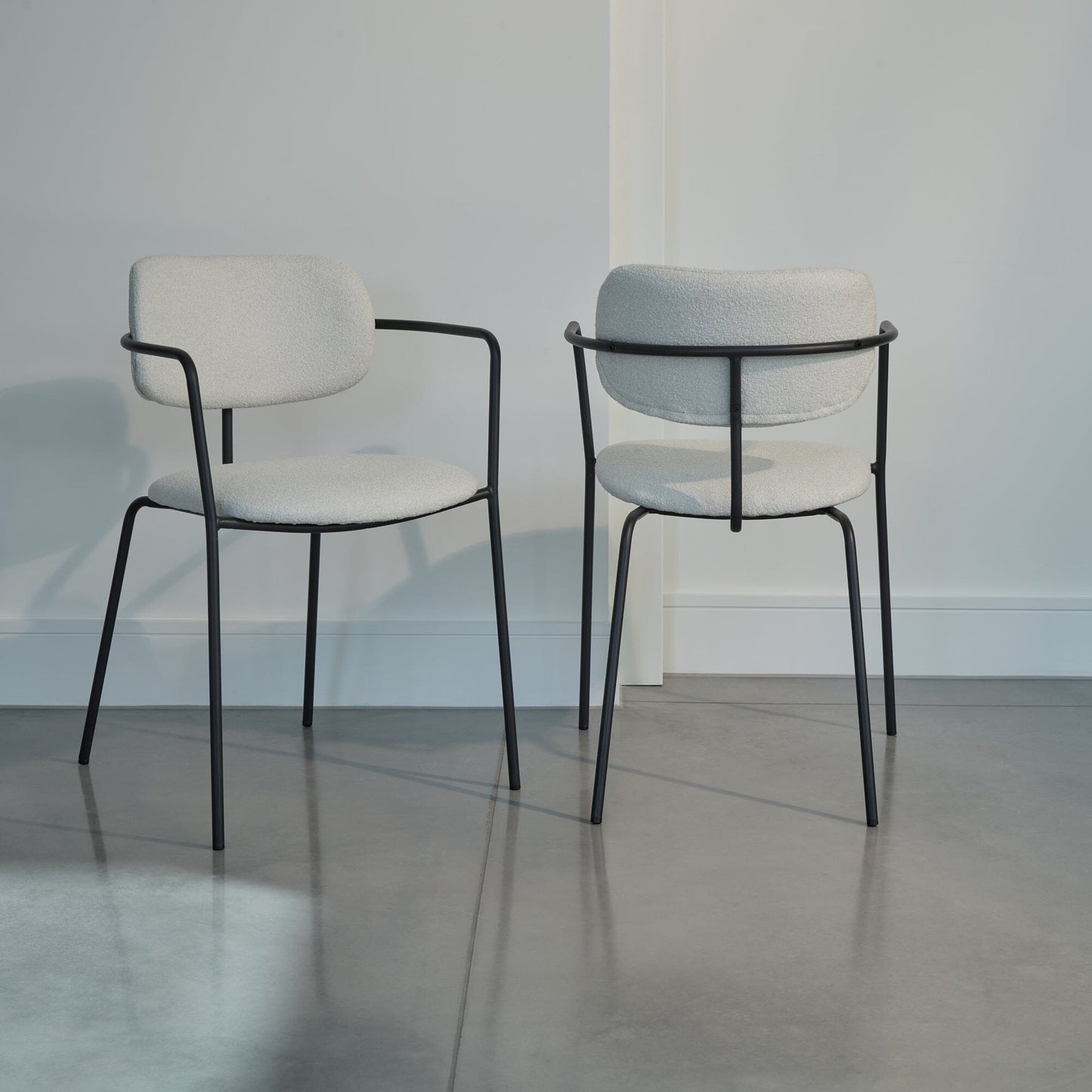 Luca Light Beige Boucle Dining Chairs - Set of 4 - Black Legs