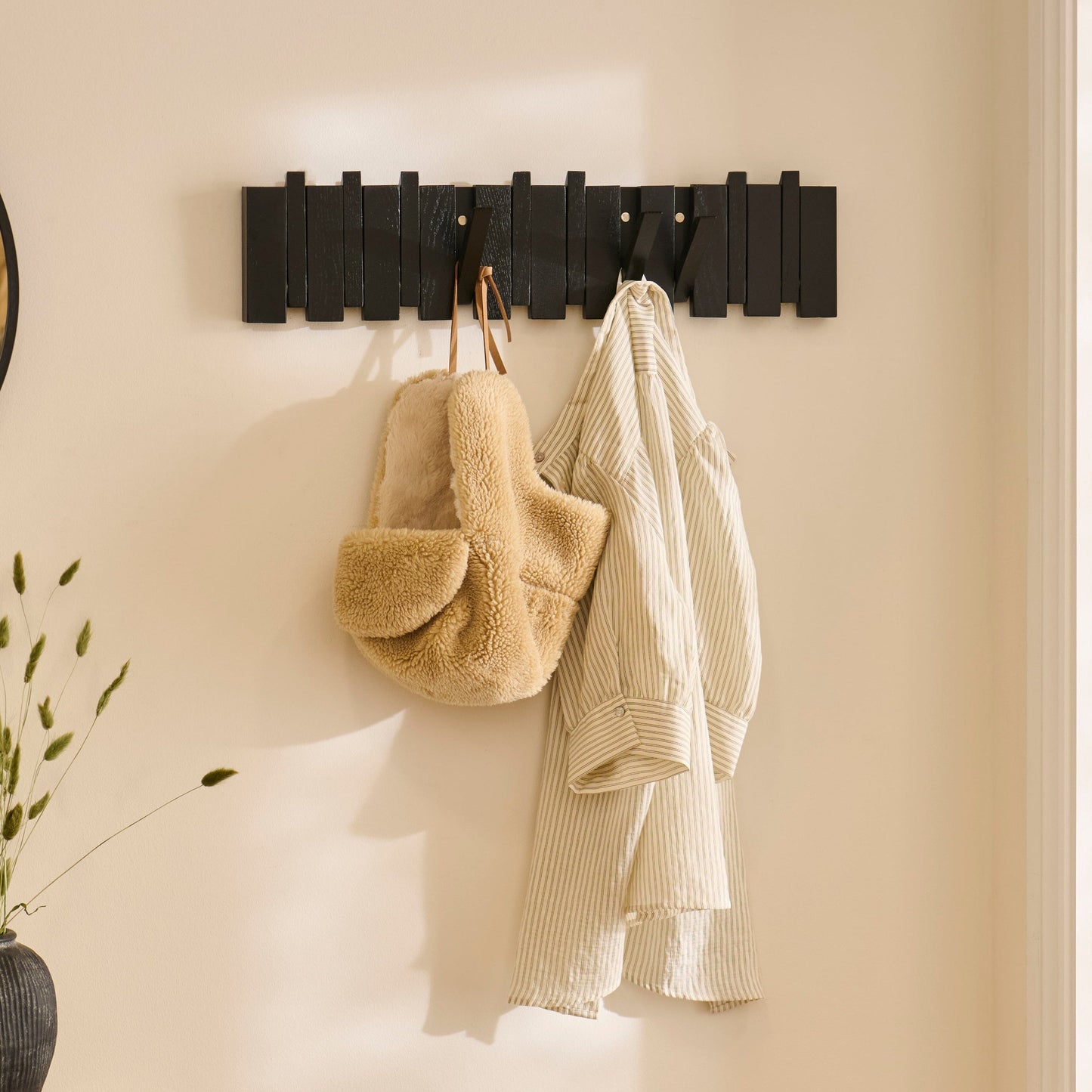 Outlet - Lowell Wooden Folding Coat Rack - Black Oak