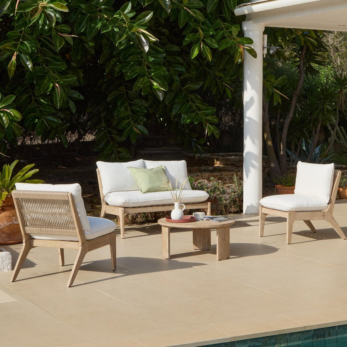 Mali Wooden Garden Sofa Set with Coffee Table & 2 Mali Chairs