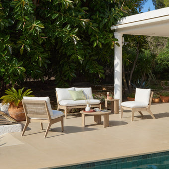 compare product Mali 4 Seater Wooden Garden Sofa Set with Side Table and Coffee Table