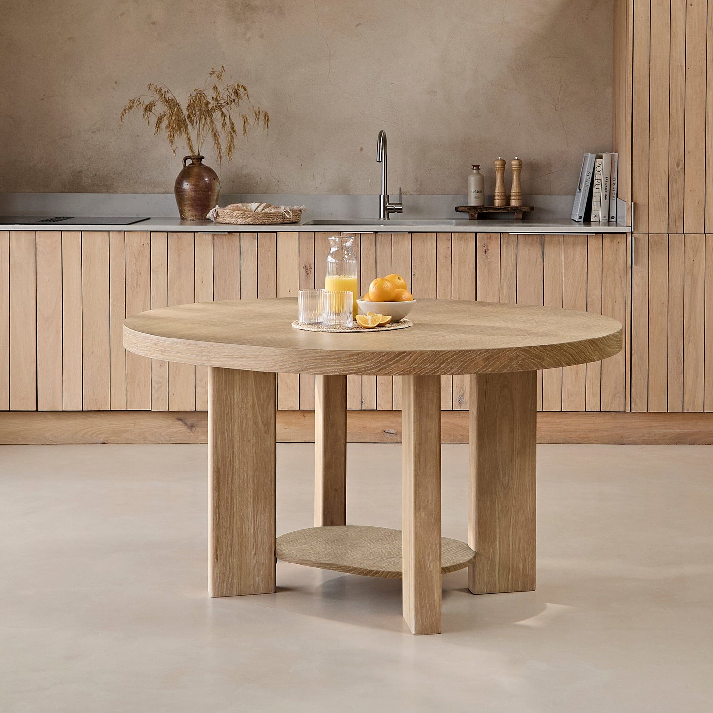 Marlon Whitewash Oak Oval Dining Table Set - 4 Seater - Freya Oat Boucle Dining Chairs - Whitewash Oak Legs