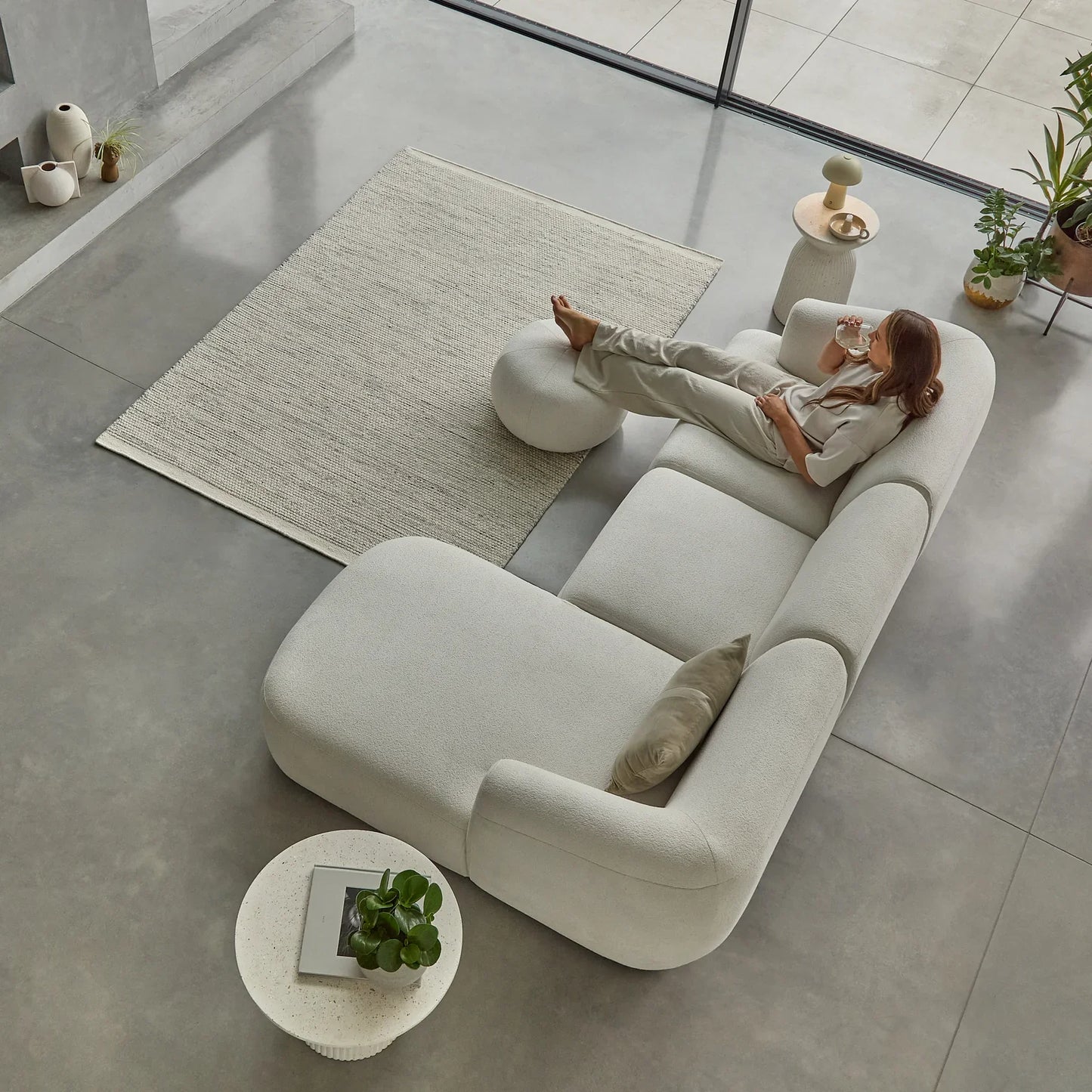 Outlet - Nathalia Right Chaise Corner Sofa - Chalk White Boucle