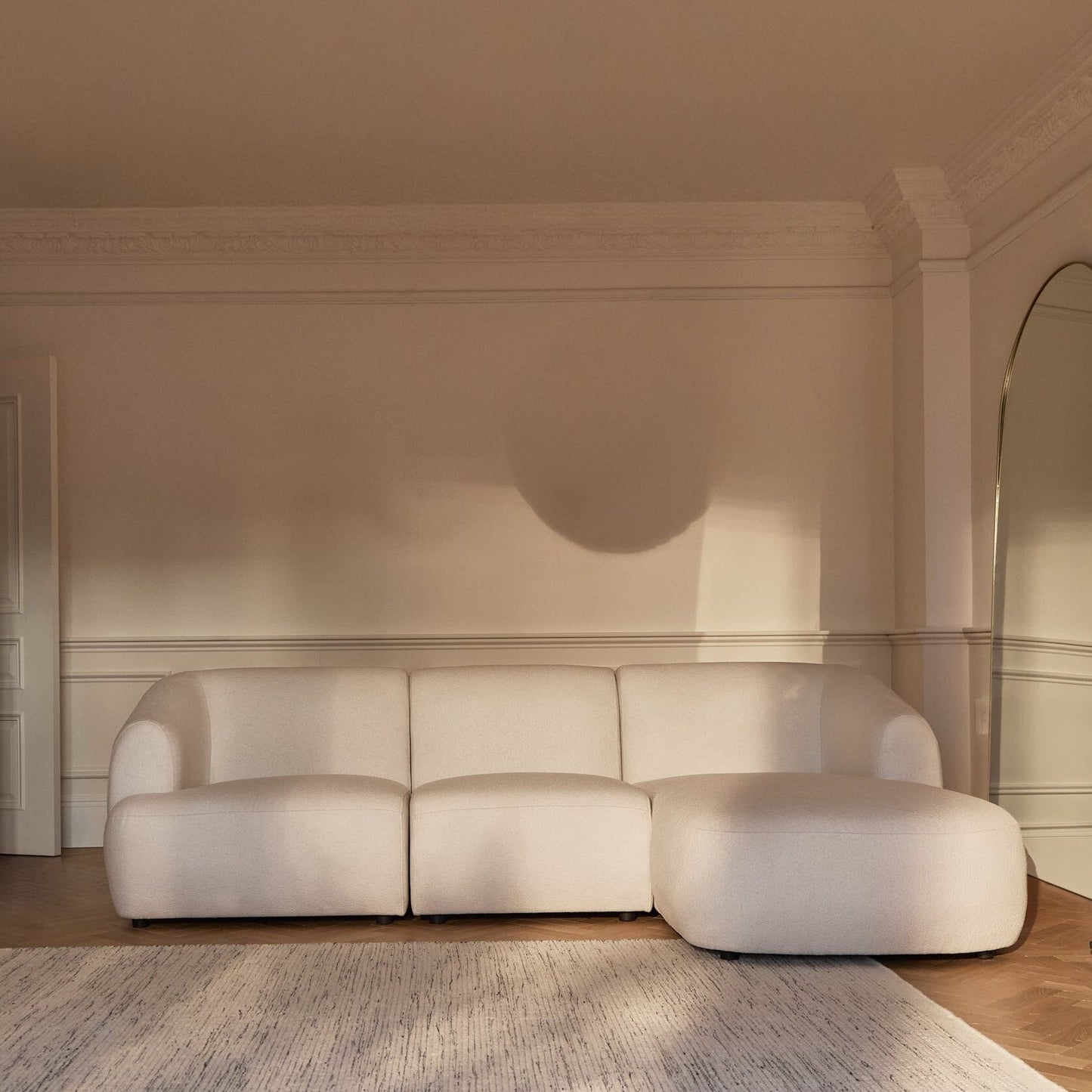 Outlet - Nathalia Right Chaise Corner Sofa - Chalk White Boucle