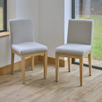 Amelia Whitewash Extending Dining Table Set - 6 Seater - Nolan Fawn Linen Dining Chairs - Whitewash Oak Legs