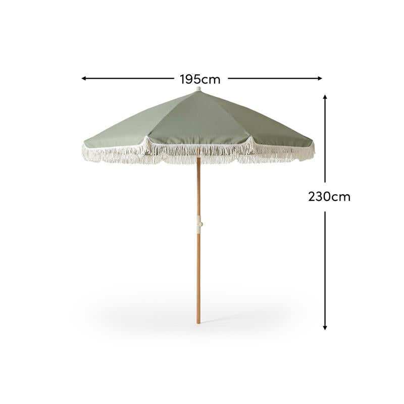 Oia Round Parasol 2m - Wooden Pole - Olive Green