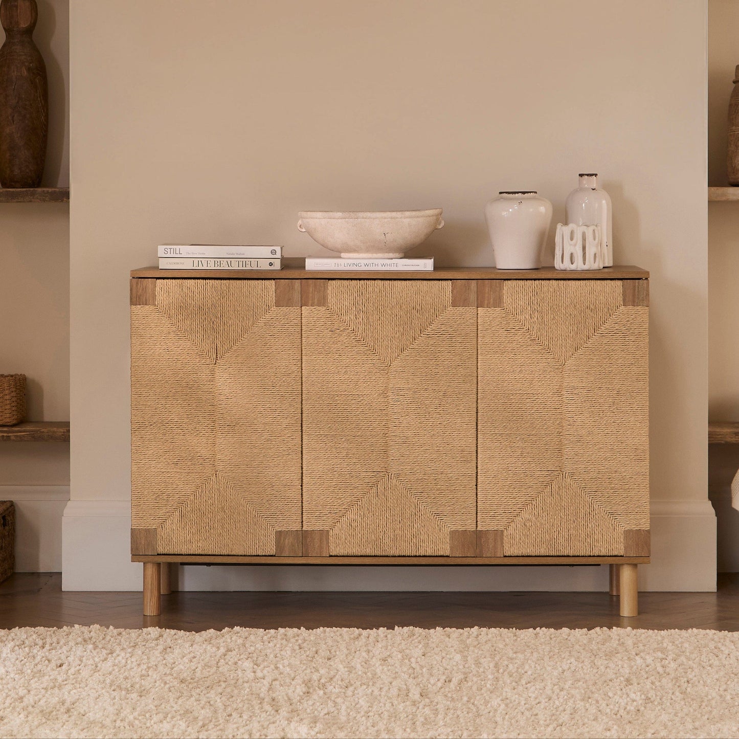 Outlet - Paloma Natural Weave 3 Door Large Sideboard - Natural Oak