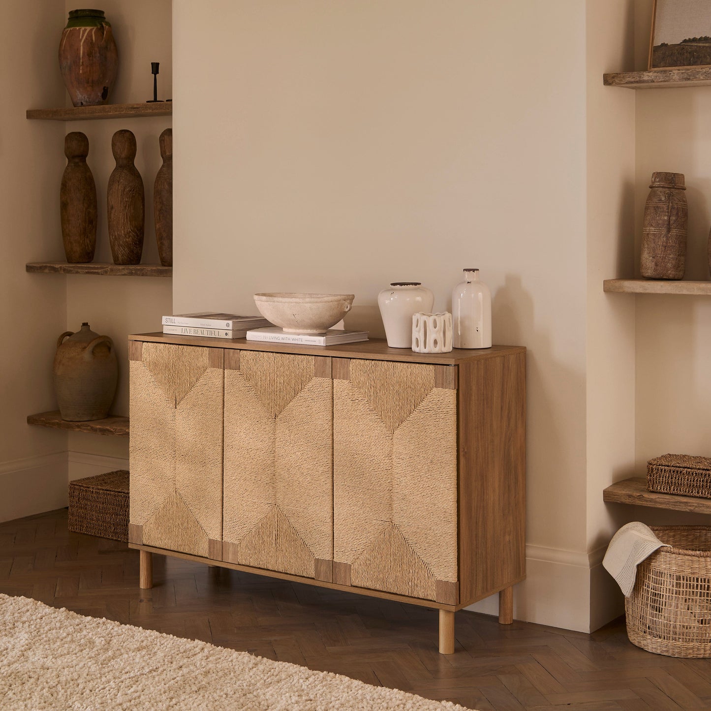 Outlet - Paloma Natural Weave 3 Door Large Sideboard - Natural Oak