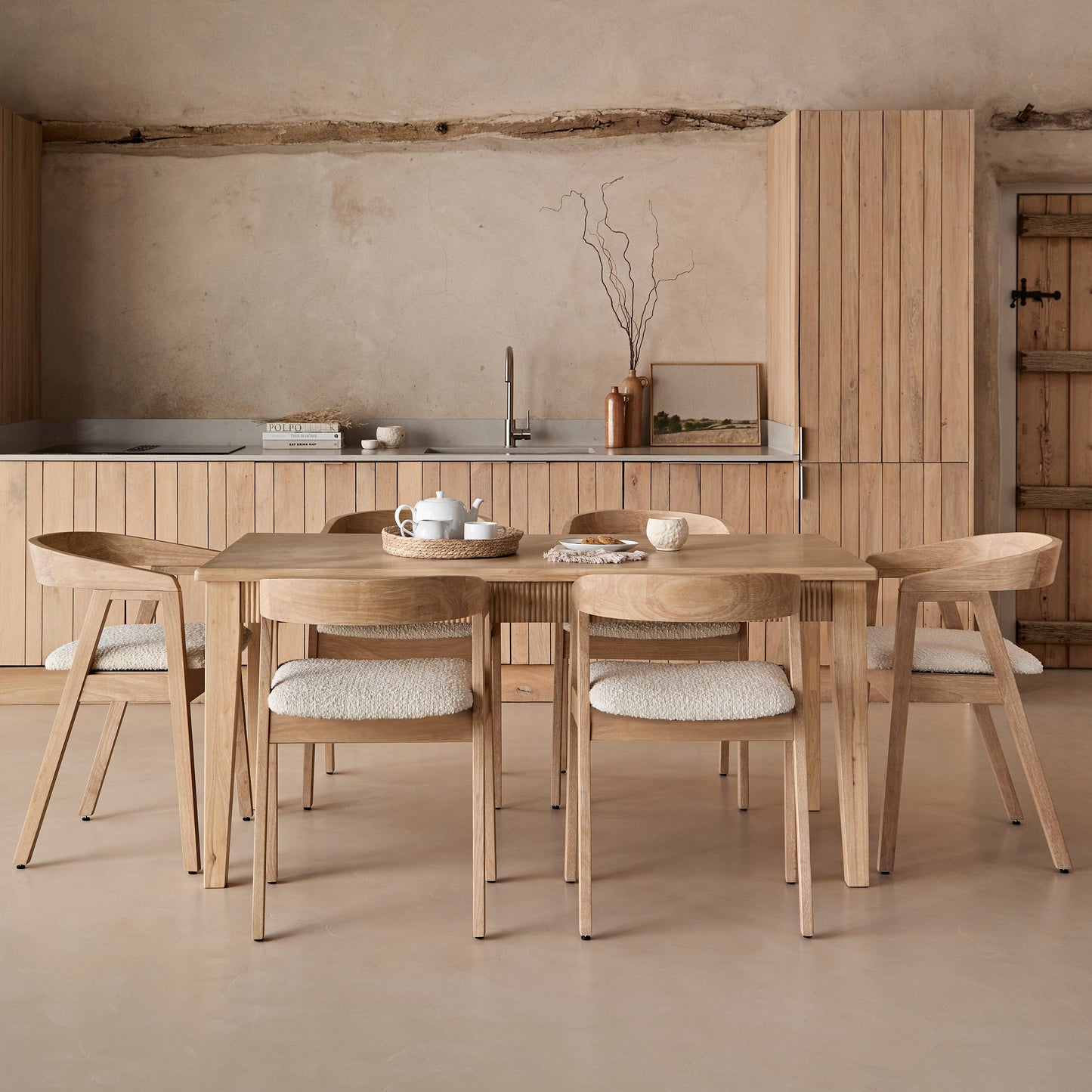 Outlet - Ella Boucle Dining Armchairs - Set of 2 - Whitewash Oak Legs