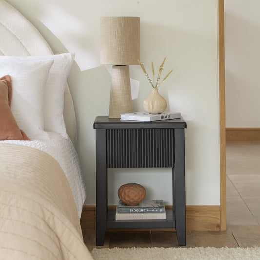 Outlet - Raleigh Black 1 Drawer Bedside Table