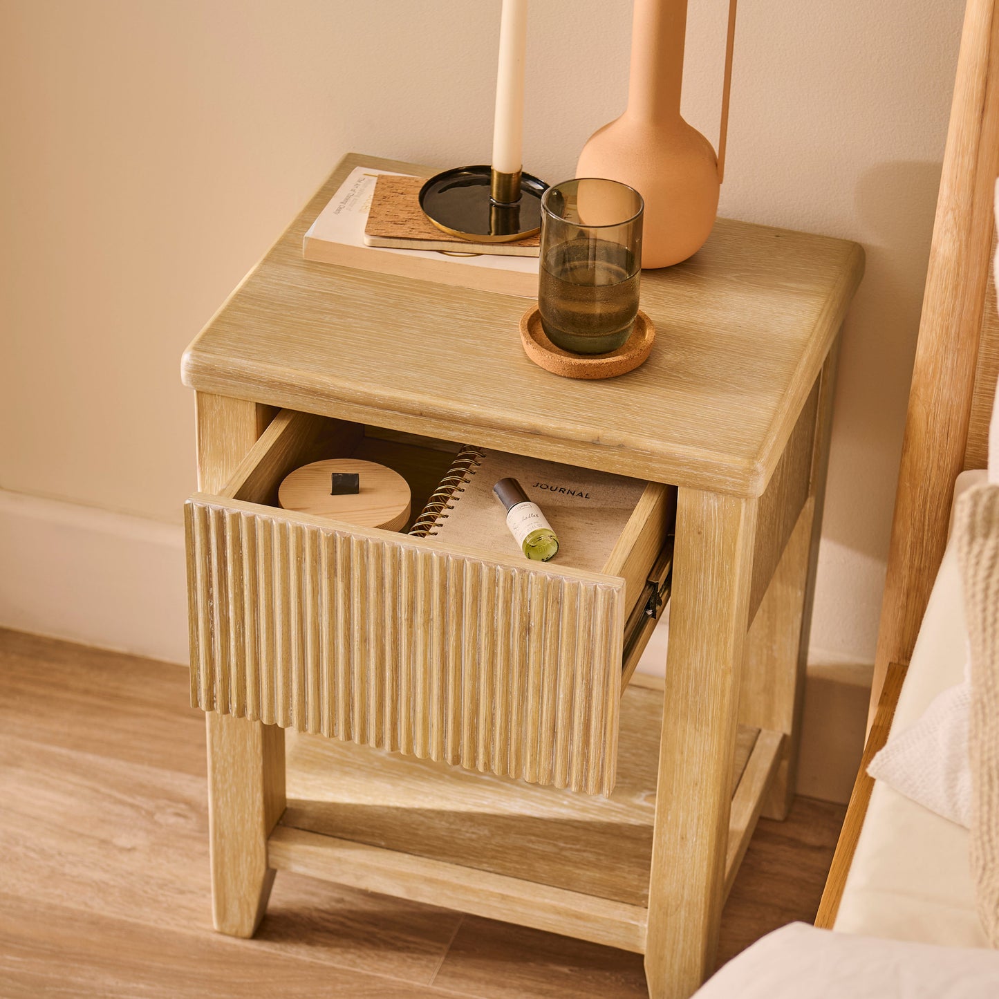 Outlet - Raleigh 1 Drawer Bedside Table - Whitewash