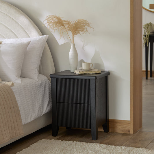 Outlet - Raleigh Black 2 Drawer Bedside Table