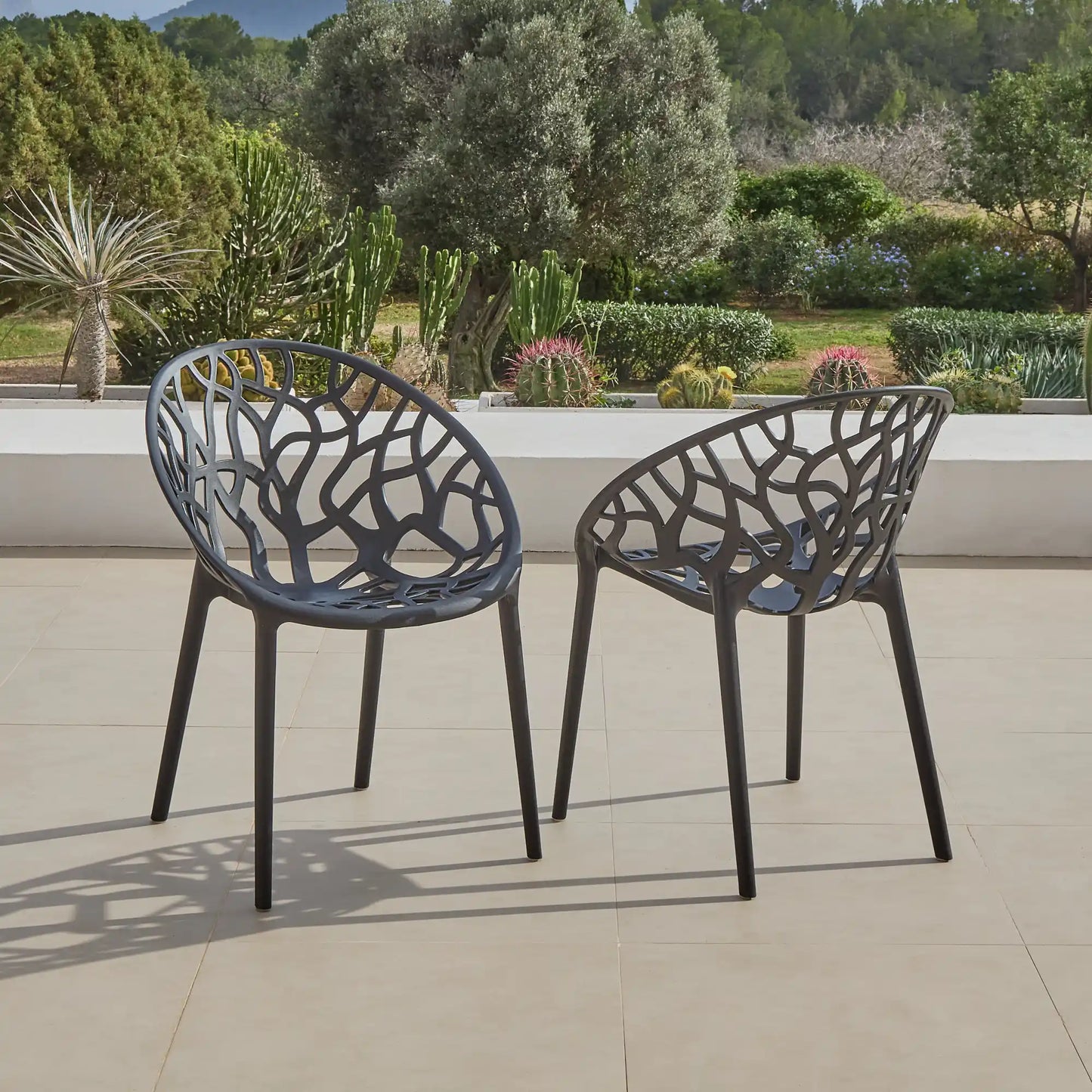 Raquel Black Plastic Garden Chairs - Set of 2