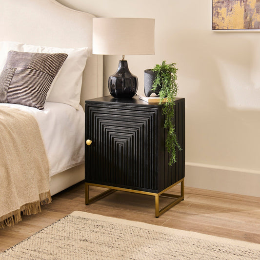 Outlet - Rayna Black 1 Door Right Bedside Table