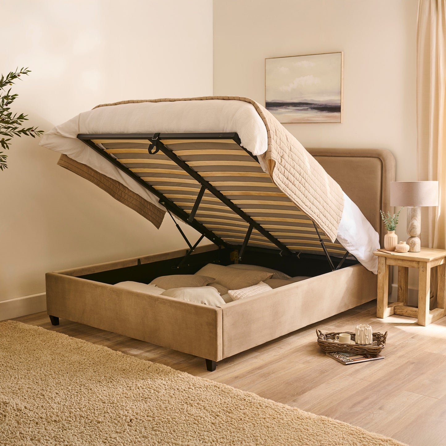 Robyn King Ottoman Bed - Driftwood