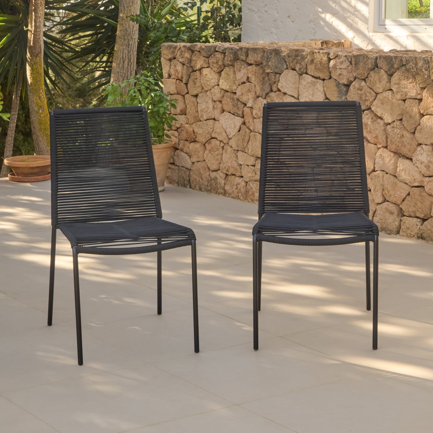 Ryder Black Rope Garden Chairs - Set of 2