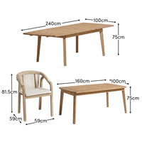 Saffron 6 Seater Extending Wooden Garden Dining Set with Shiro Beige Rope Chairs