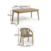 Saffron 6 Seater Extending Wooden Garden Dining Set with Shiro Green Rope Chairs