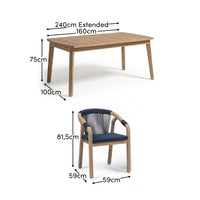 Saffron 6 Seater Extending Wooden Garden Dining Set with Shiro Navy Rope Chairs