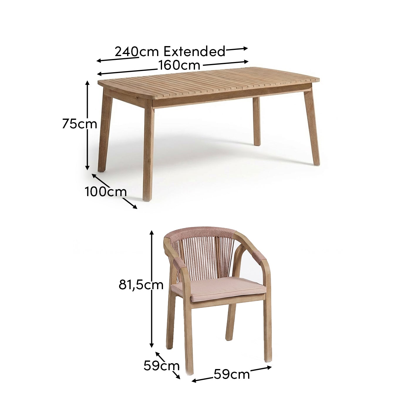 Saffron 6 Seater Extending Wooden Garden Dining Set with Shiro Pink Rope Chairs