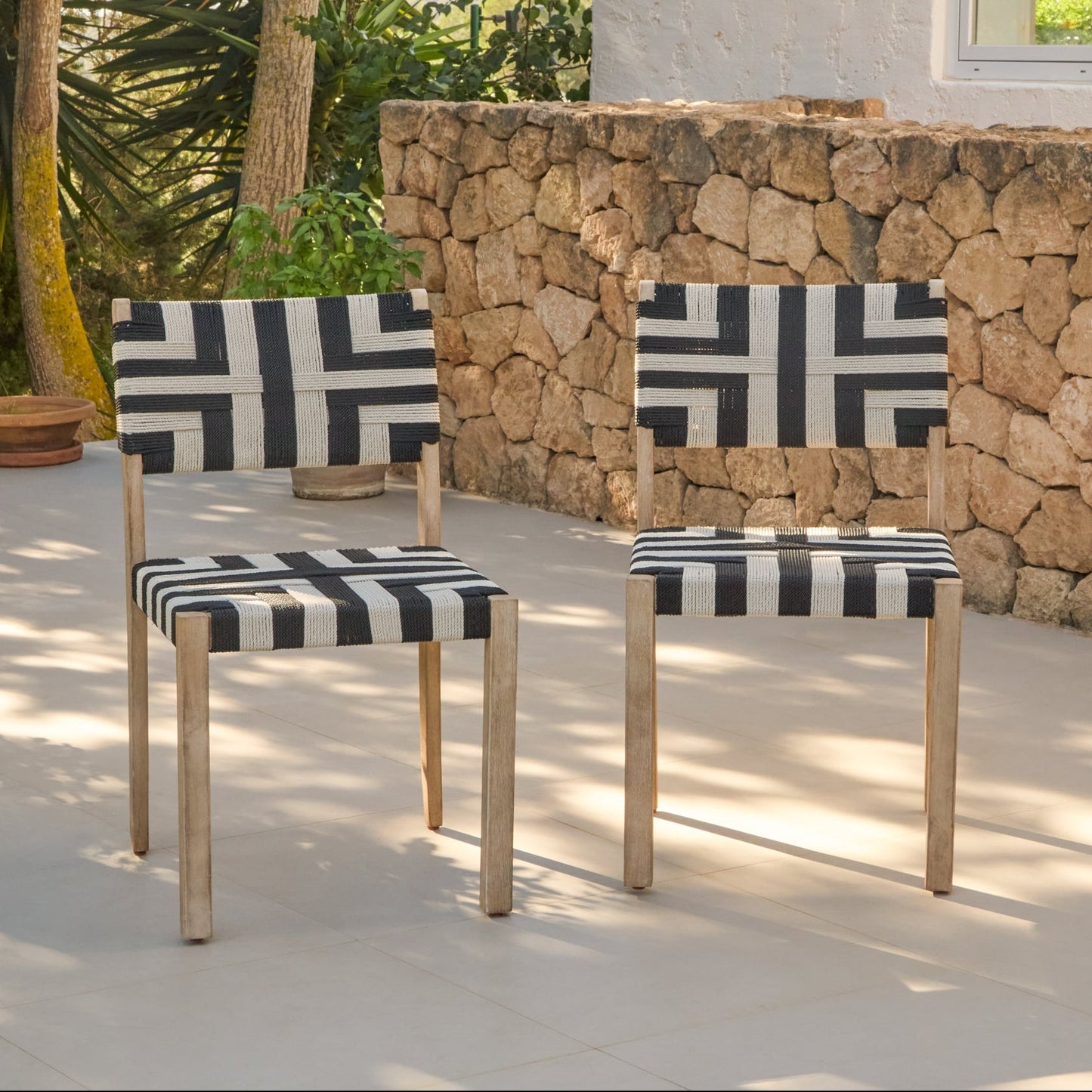 Shiro 6 Seater Round Wooden Garden Dining Set with Saffron Dining Chairs - Black/Beige