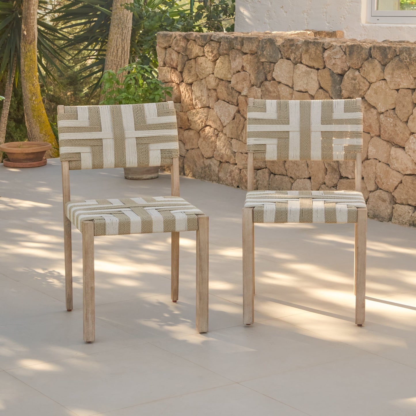 Shiro 6 Seater Round Wooden Garden Dining Set with Saffron Dining Chairs - Natural/Beige